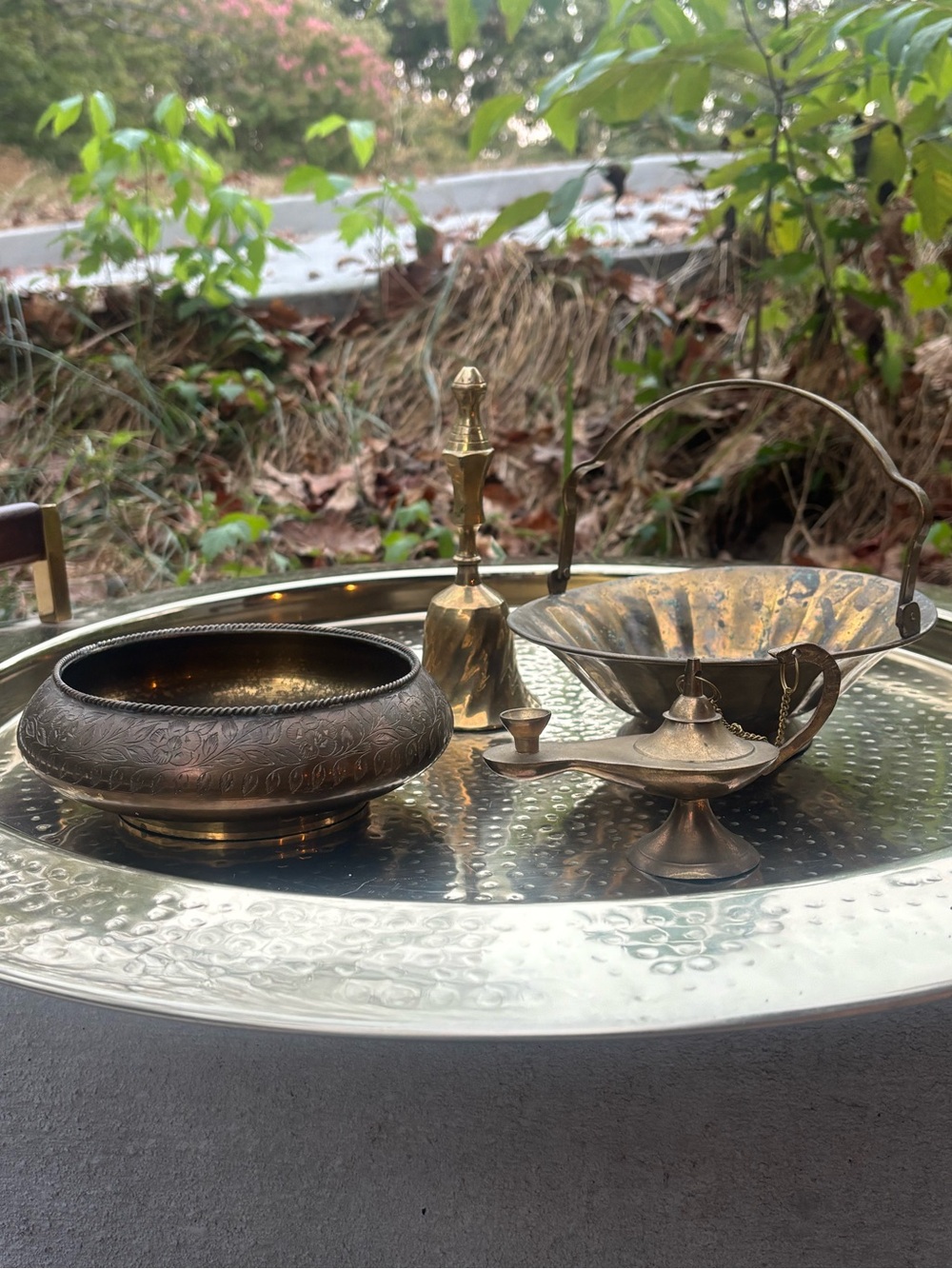 VTG Solid Brass Indian Decor -4 Items- Incense Bowl, Dish, Lamp, & Hand Bell